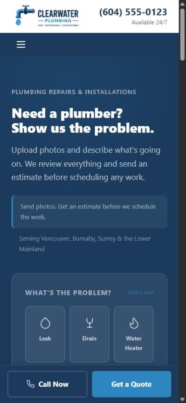 Contractor quote-flow prototype mobile homepage screenshot